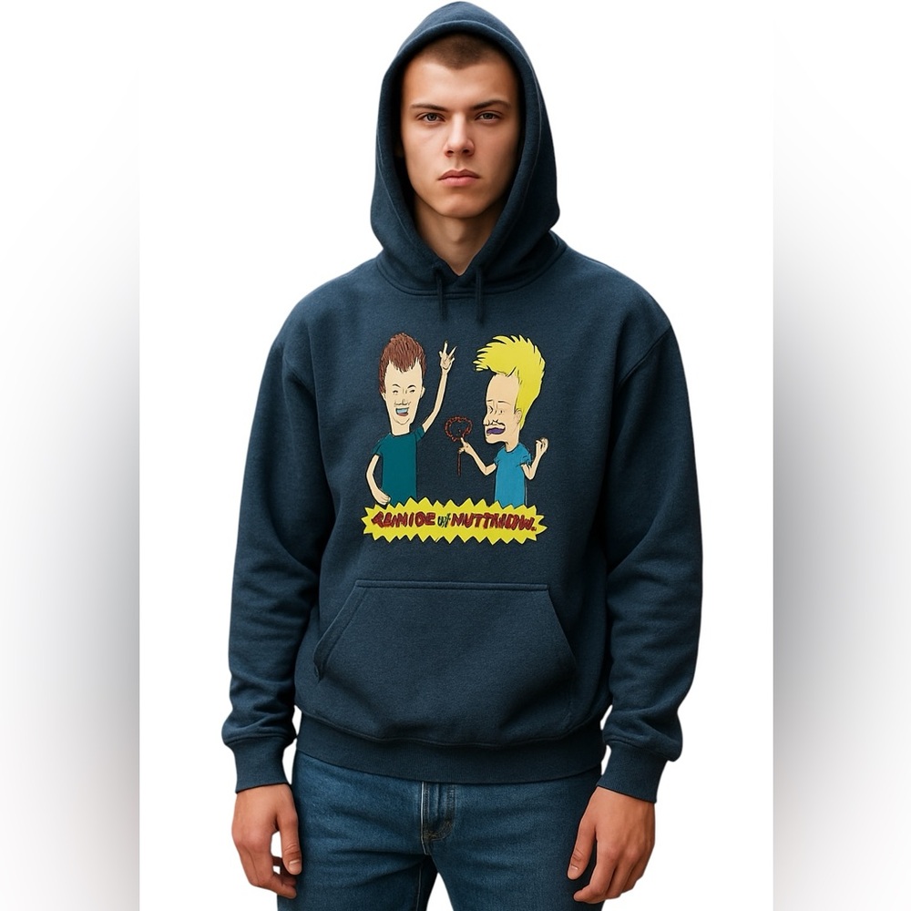 MTV BEAVIS & BUTT-HEAD GRAPHIC PULLOVER HOODIE Size M Dark Gray Heavywei…